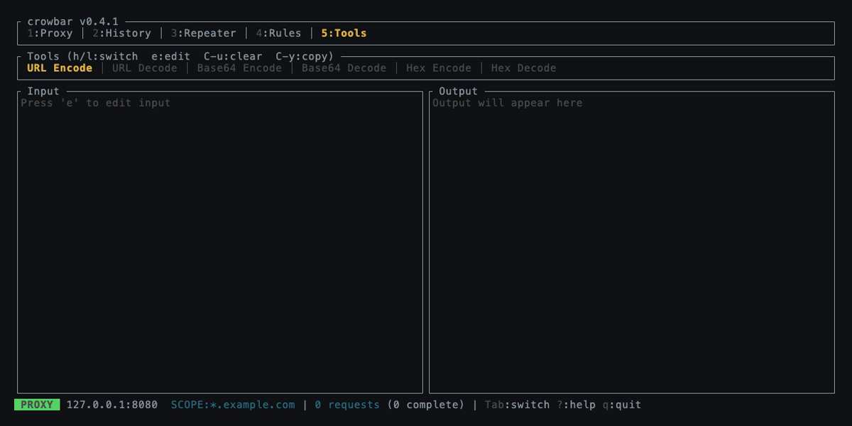 Crowbar TUI  - Tools tab